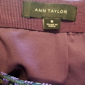 Ann Taylor Purple Gold Textured Midi Below Knee Length Straight Pencil Skirt